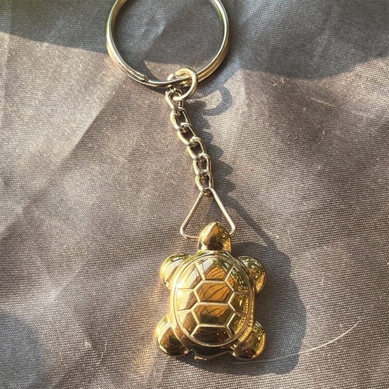 Golden Pyrite Turtle Shape Healing Crystal Charmer Key Chain - Image 2