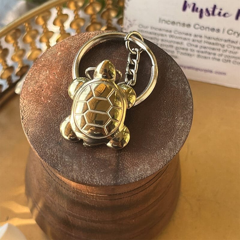 Golden Pyrite Turtle Shape Healing Crystal Charmer Key Chain
