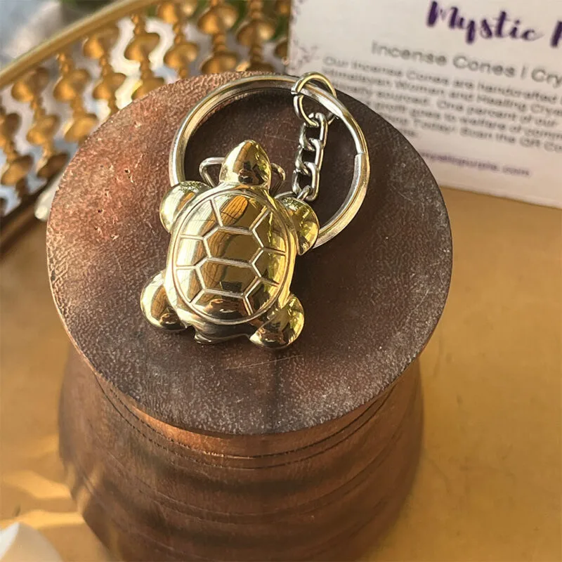 Golden Pyrite Turtle Shape Healing Crystal Charmer Key Chain