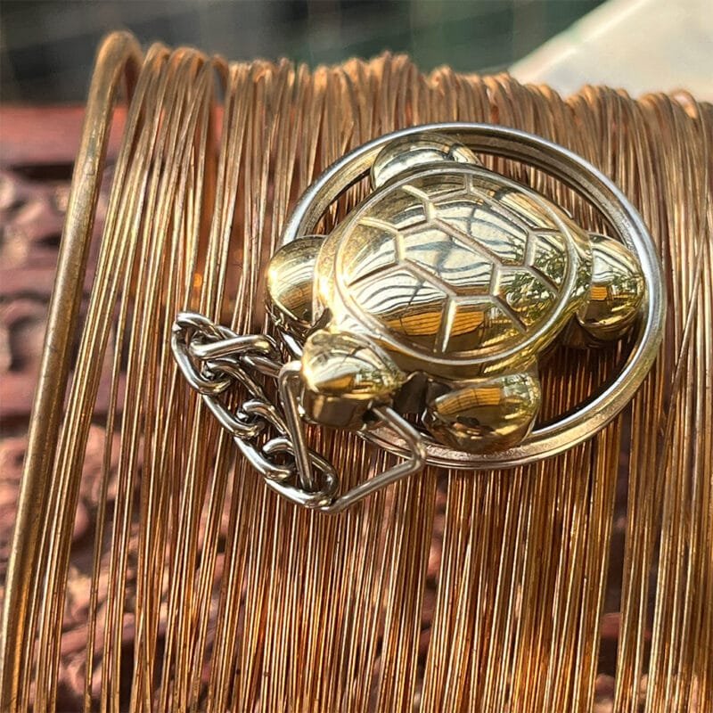 Golden Pyrite Turtle Shape Healing Crystal Charmer Key Chain - Image 3