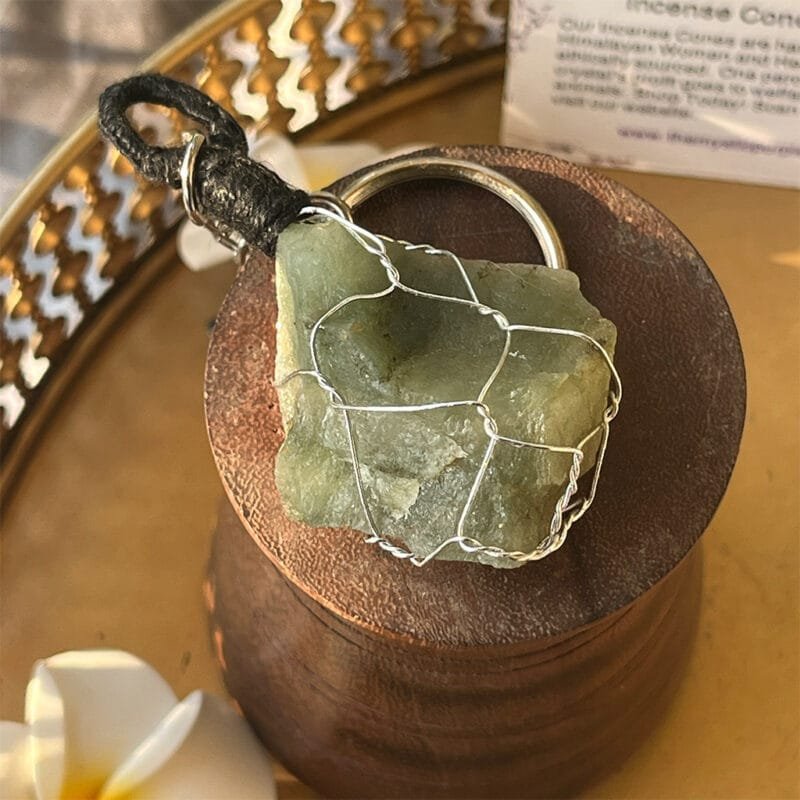 Green Aventurine Healing Crystal Raw Stone Charmer Key Chain