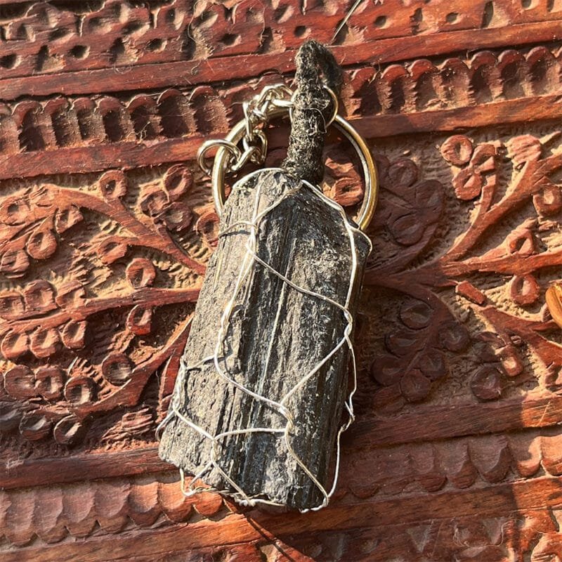 Black Tourmaline Healing Crystal Raw Stone Charmer Key Chain - Image 4