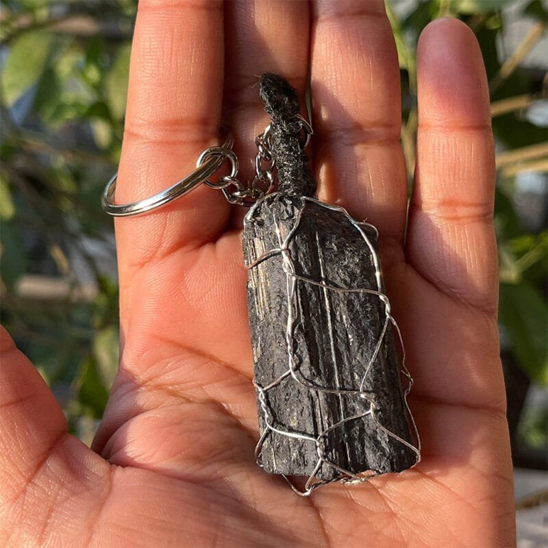 Black Tourmaline Healing Crystal Raw Stone Charmer Key Chain - Image 3