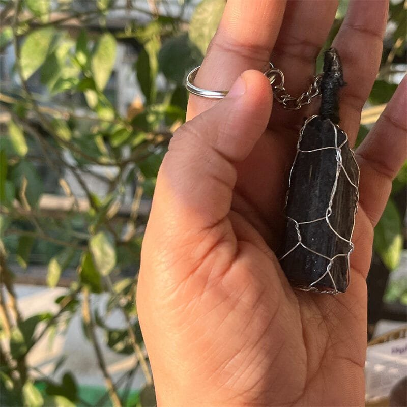 Black Tourmaline Healing Crystal Raw Stone Charmer Key Chain - Image 2