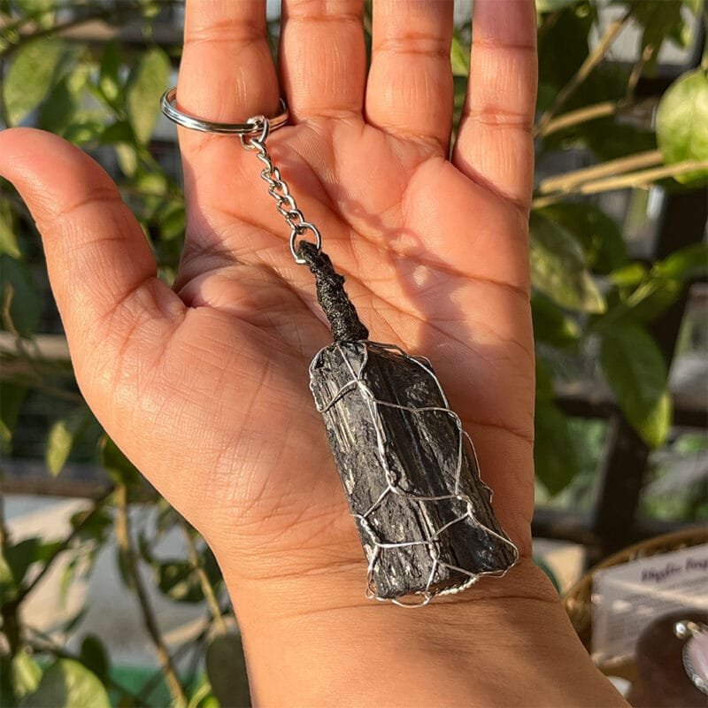 Black Tourmaline Healing Crystal Raw Stone Charmer Key Chain - Image 5