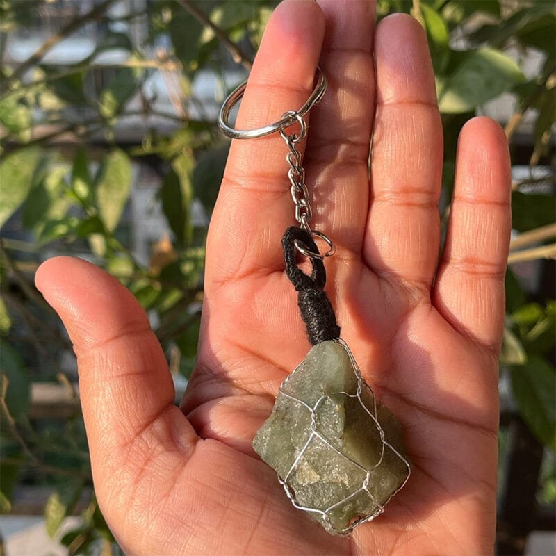 Green Aventurine Healing Crystal Raw Stone Charmer Key Chain - Image 2
