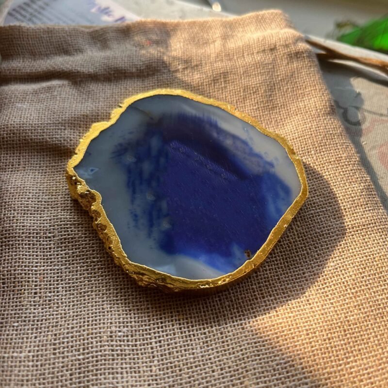 Blue Agate Crystal Charging Plate (Golden Border) - Image 2