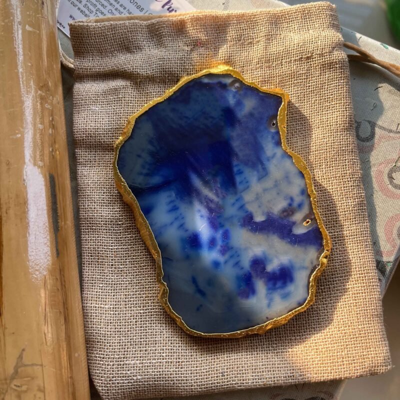 Blue Agate Crystal Charging Plate (Golden Border) - Image 3
