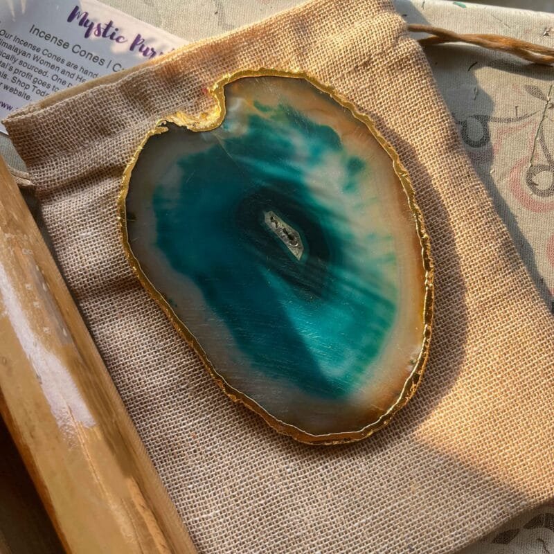 Green Agate Crystal Charging Plate (Golden Border) - Image 3