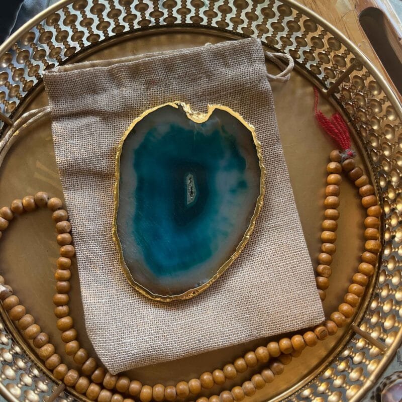 Green Agate Crystal Charging Plate (Golden Border)