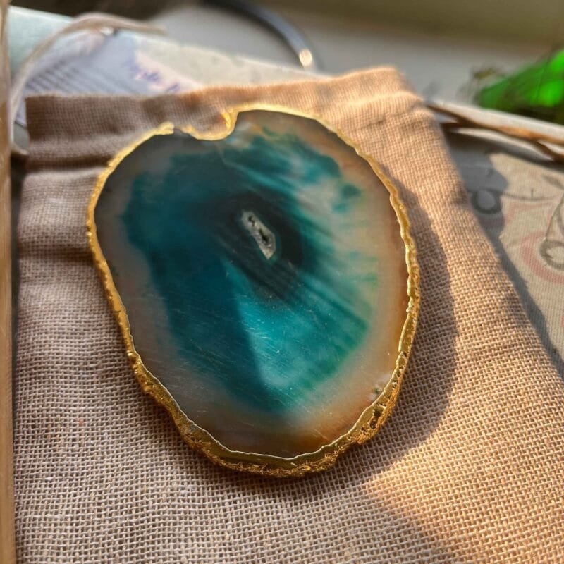 Green Agate Crystal Charging Plate (Golden Border) - Image 2