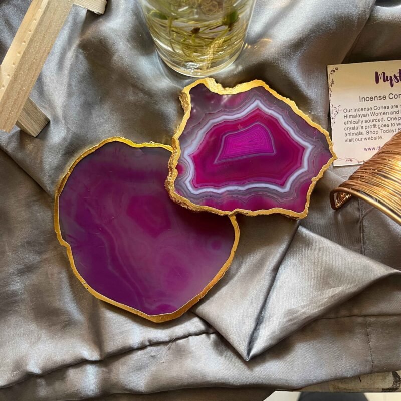 Pink Agate Crystal Charging Plate (Golden Border) - Image 3