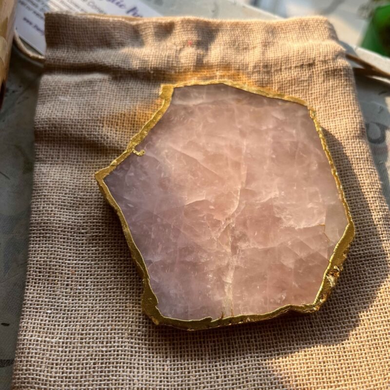 Rose Quartz Crystal Charging Plate (Golden Border) - Image 4