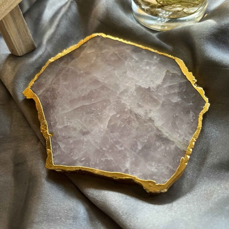 Rose Quartz Crystal Charging Plate (Golden Border) - Image 5
