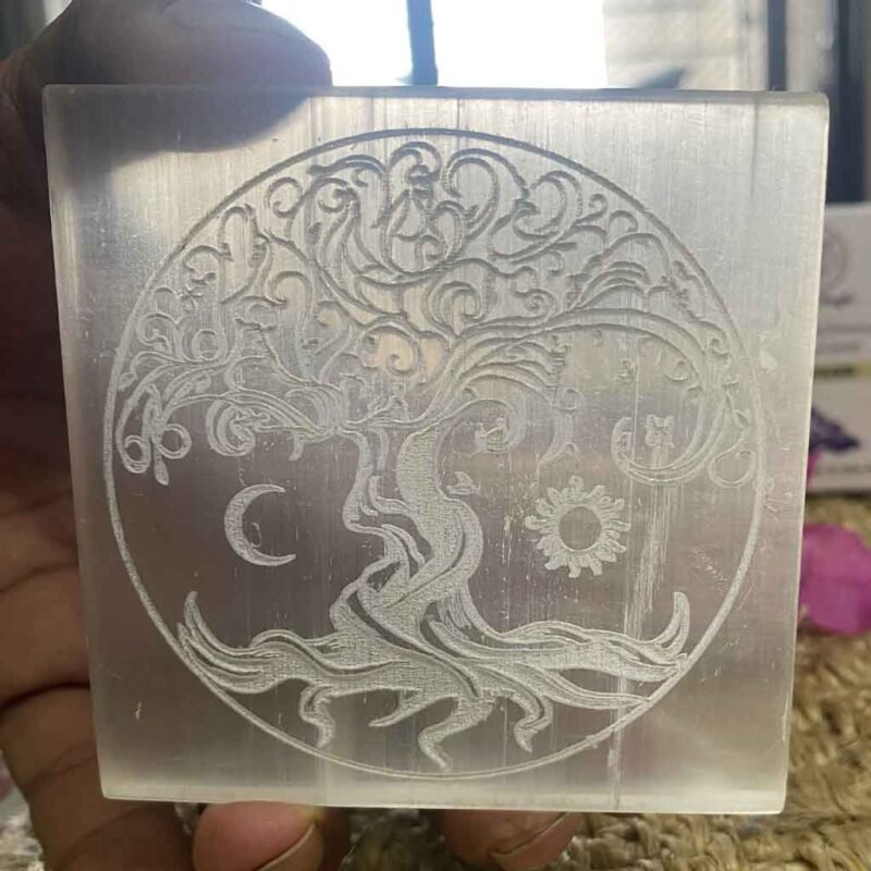 Selenite Crystal Charging Plate (Square - Tree of Life) - Image 2