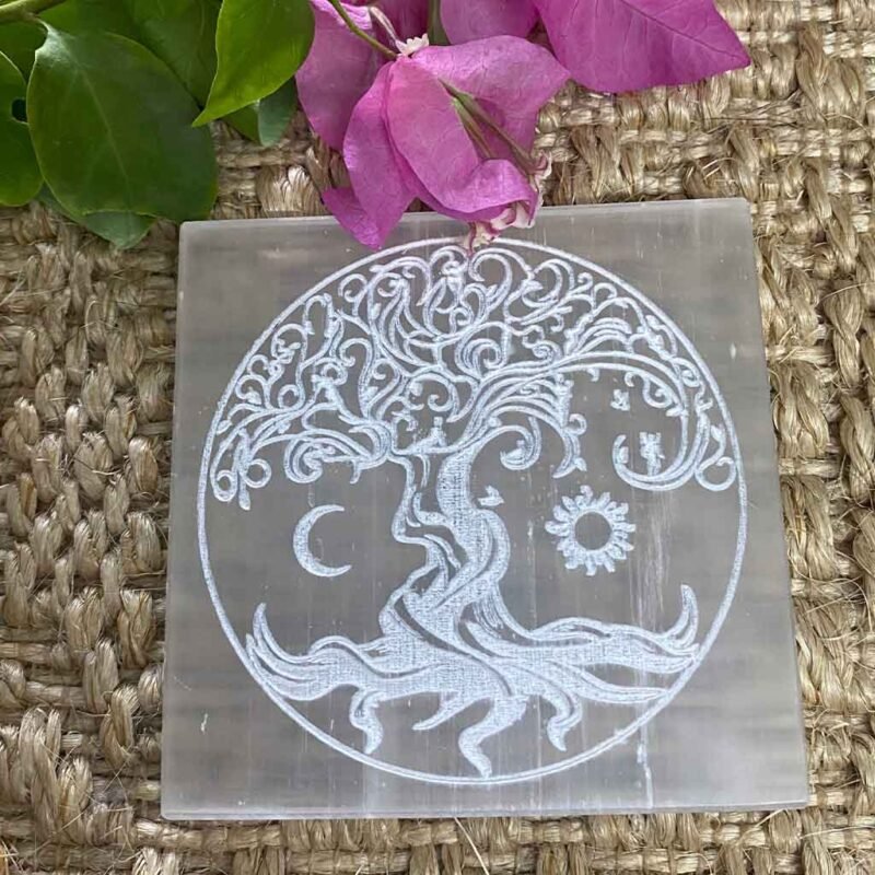 Selenite Crystal Charging Plate (Square - Tree of Life) - Image 3