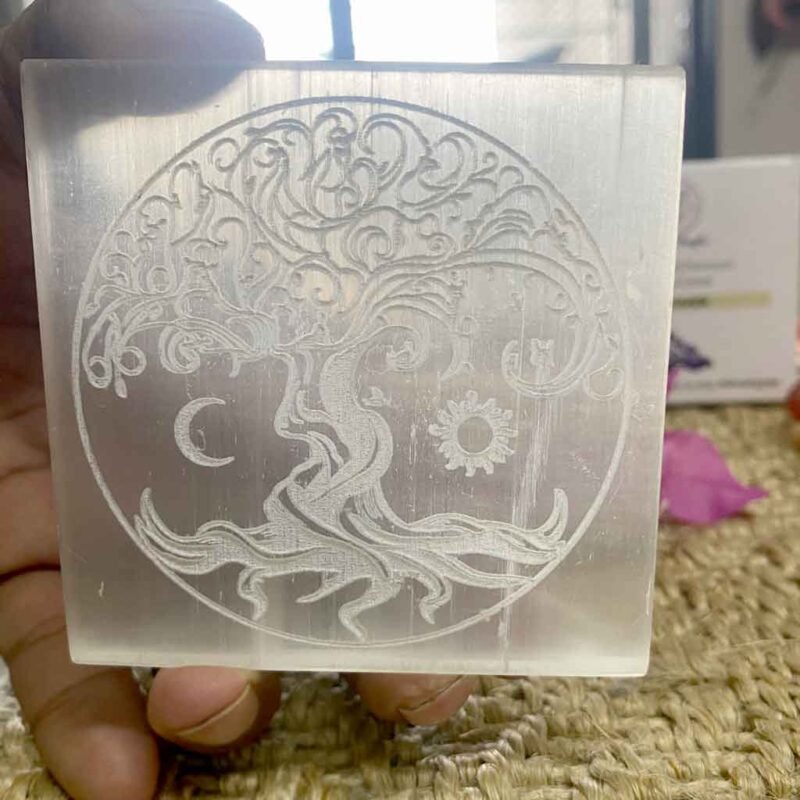 Selenite Crystal Charging Plate (Square - Tree of Life) - Image 4