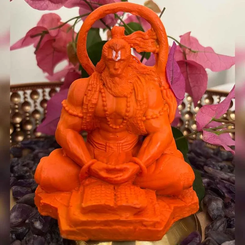 Hanumanji Meditating Idol (Orange) ~4 Inches