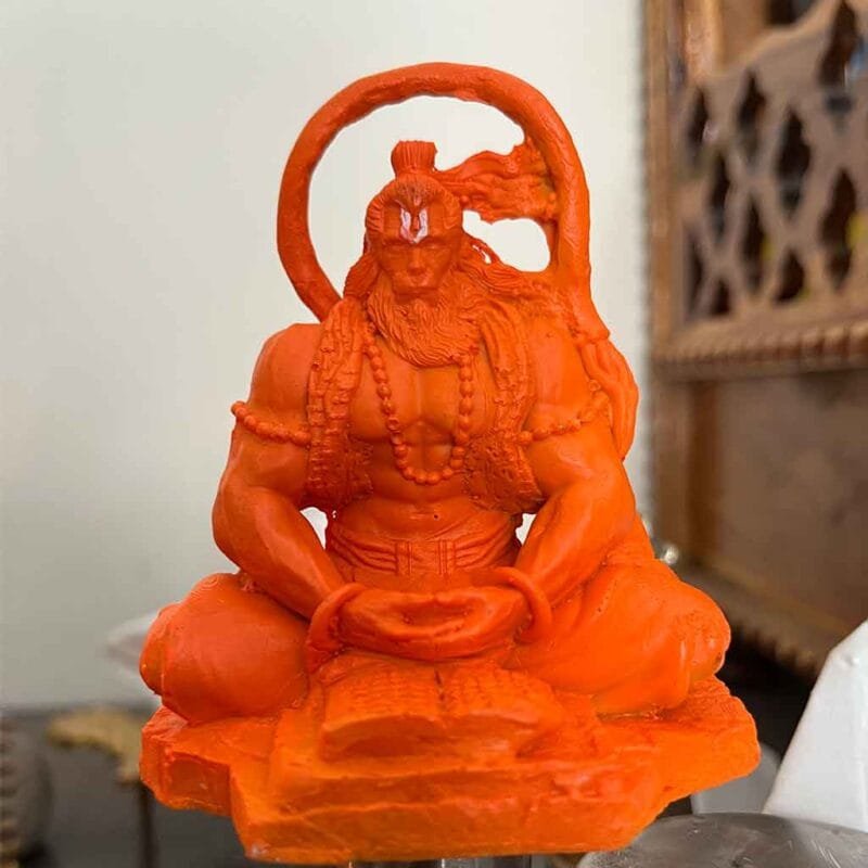 Hanumanji Meditating Idol (Orange) ~4 Inches - Image 2