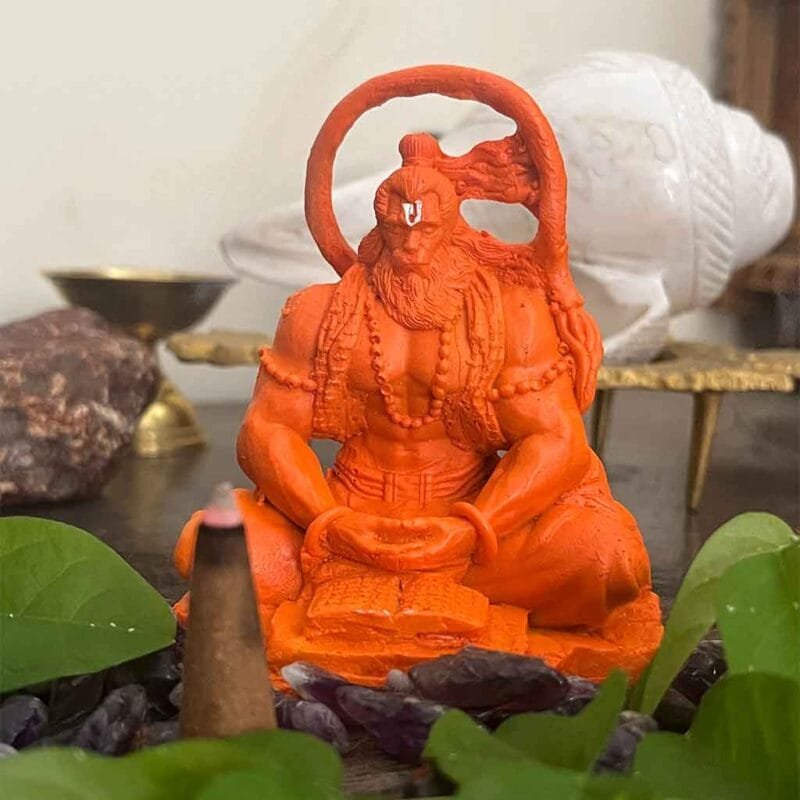 Hanumanji Meditating Idol (Orange) ~4 Inches - Image 4