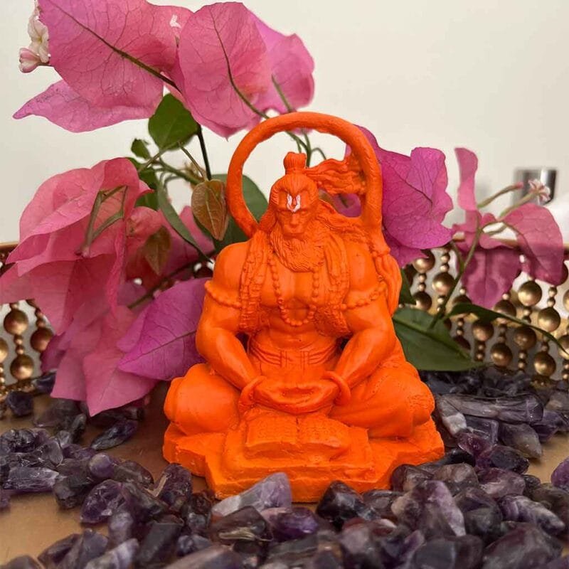 Hanumanji Meditating Idol (Orange) ~4 Inches - Image 3