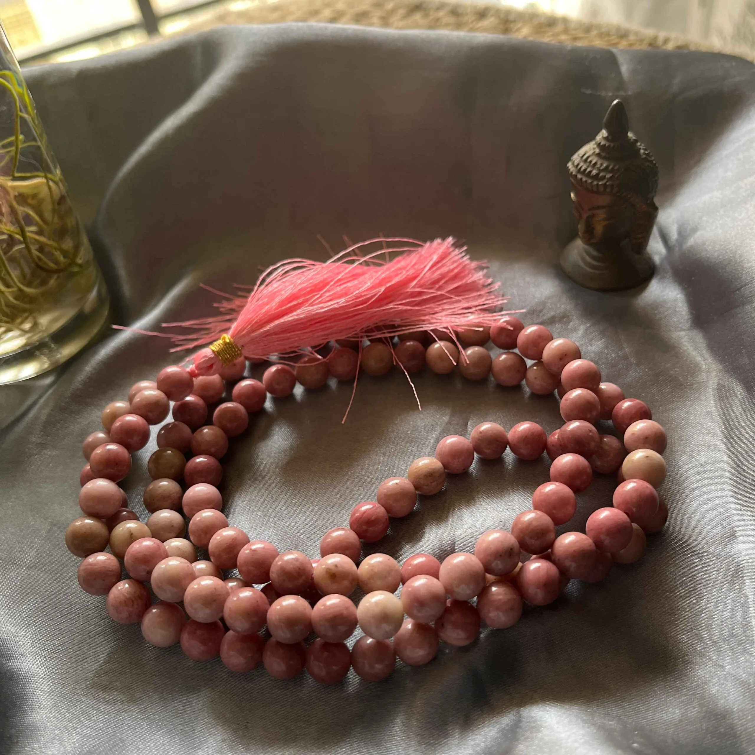 Rhodochrosite Healing Crystal 108 Beads Jap Mala (8mm) - Image 3