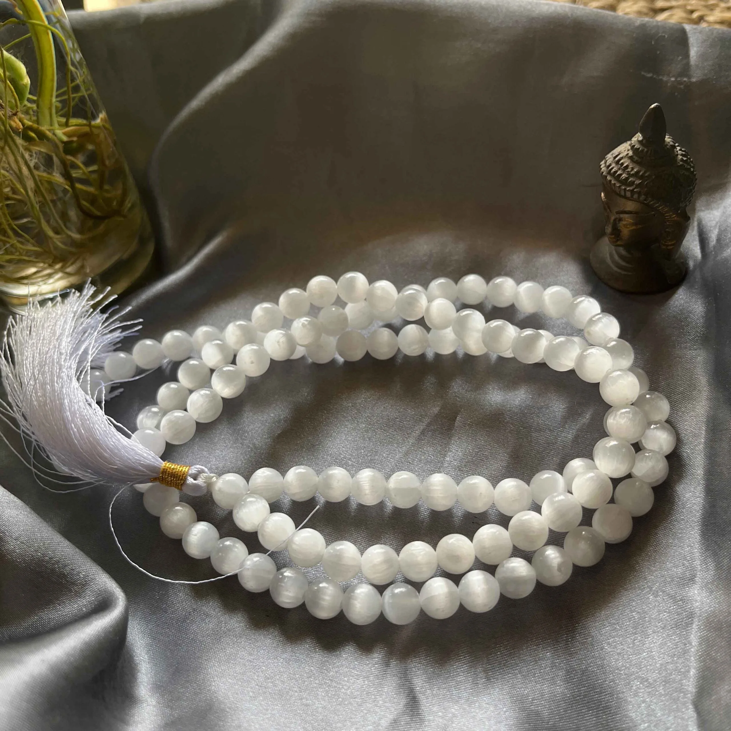 Selenite Healing Crystal 108 Beads Jap Mala (8mm) - Image 2
